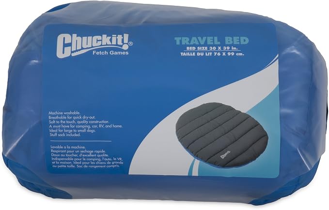 Chuckit! Outdoor Travel Portable Water Resistant Travel Pillow Dog Bed For Medium to Large Dogs 20 to 100 lbs, 39"L x 30"W, Blue