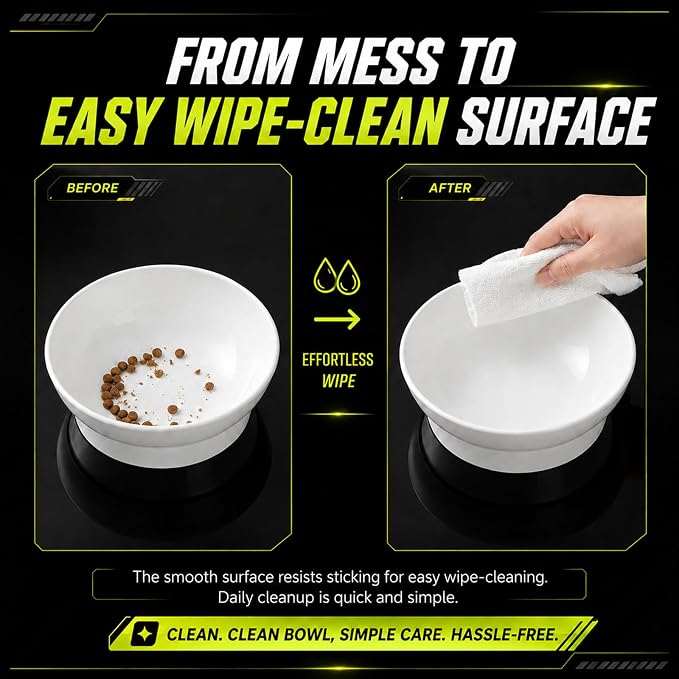 LivLab Mker Elevated Cat Bowls, Tilted Melamine, White, 2 Pack | Two tilted melamine bowls support comfortable feeding for cats, kittens, flat-faced pets, and small dogs; white finish.