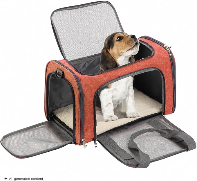 Mr. Pen- Pet Carrier, 17.5" x 11.2" x 11.5", Medium Size, Orange | Portable Travel Carrier for Small Pets, Cats & Small Dogs, Breathable Mesh, Safety Inner Leash