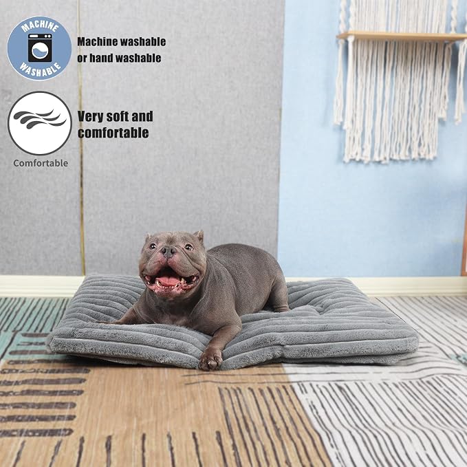 Dog Beds Crate Pad for Medium to Large Dogs Ultra Soft Dog Mat for Crate or Cage 36 Inch Washable and Anti-Slip Fluffy Flat Kennel Pad for Pets Cozy Sleeping Mattress Cushion,35" x 23",Grey