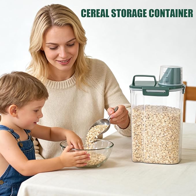 2 Pack 3 Lbs Pet Dog Cat Food Storage Containers for Travel - Pine Green | Airtight Bird Seed Storage Container, 5 Lbs Rice Dispenser Flour Holder for Cereal Oatmeal Pour Spout Measuring Cup Handle
