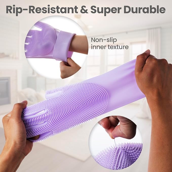 Silicone Pet Grooming Gloves Dog Washing Gloves for Bathing, 1 Pair Purple | 3000 Soft Silicone Bristles, 5-Finger Flexible, Gently Massages & Removes Fur, Non-Slip, Easy Clean, for Dogs/Cats/Horses