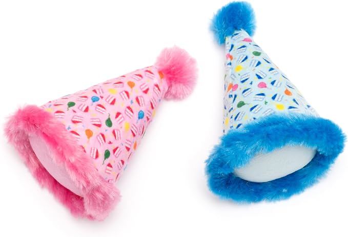 The Worthy Dog Birthday Hat Plush Cat Toy – Soft Crinkle Catnip Toy with Organic Catnip for Interactive Play, Safe Non-Toxic Materials - Pink, One Size