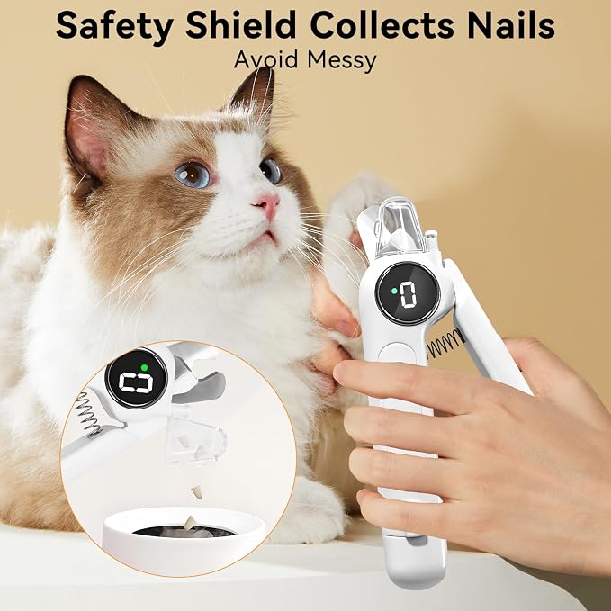 Dog Nails Clippers & Grinders - 2in1 Trimmer with LCD Display and LED Lights Cat Claw Nail File with Protective Guard Rechargeable Electric Pet Toenail Silent Grooming Pro
