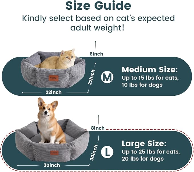 Medium Dog Bed, 30 Inch Washable Corduroy Dog Bed with Removable Cover & Anti-Slip Bottom, Durable Comfort for Medium to Large Dogs up to 45 lbs (Cream White)