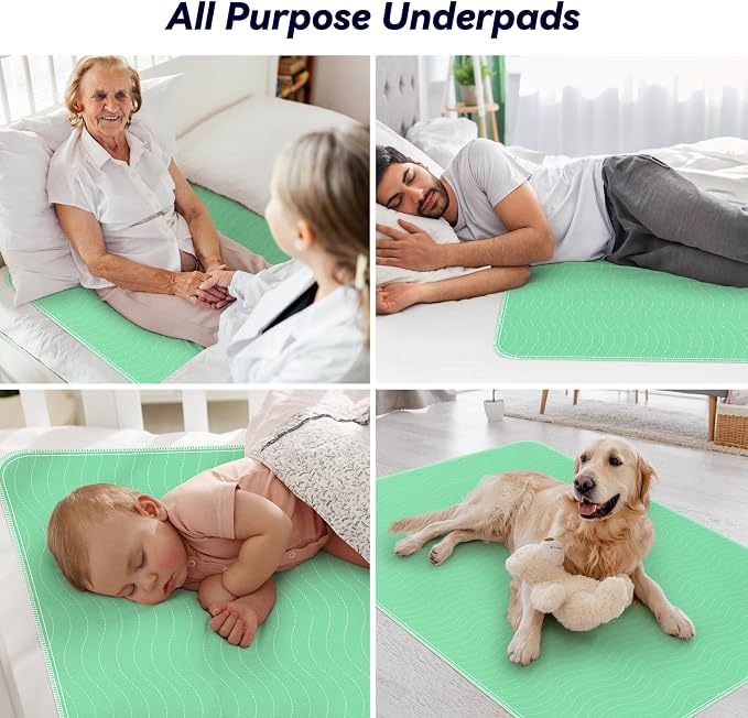 4 Pack 36” x 54” Extra Heavy Absorbency Washable Underpads Bed Pads | WaterProof Nursing Pads Incontinence, Reusable Washable Pee Pads for Dogs, Diaper Changing & Adults, Mattress Protector