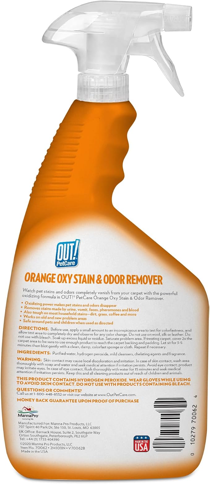 OUT! PetCare Complete Oxy Stain Remover, Dog Stain Carpet Cleaner, 32oz | Upholstery Cleaner, Odor Eliminator, Stain Remover Spray, Pet Carpet Cleaner, Dog Urine Remover, Spot Cleaner, Floor Cleaner