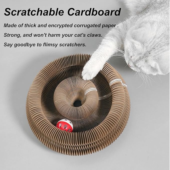 Kitty Curls Cat Toy,Cardboard Cat Scratcher,Magic Organ Cat Toy,Foldable Recyclable Cat Accordion Toy for Indoor Cat Playing,Interactive Scratch Pad with Toy Ball(2pc)