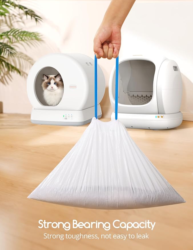 MeoWant Cat Litter Box Liners, Drawstring Receptacles Bags Thickened Waste Bag for MeoWant MW-SC01/MW-SC02 Automatic Cat Litter Box, 60pcs