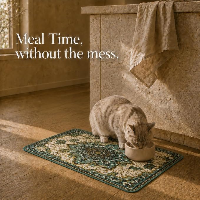 PUPIBOO Cat Litter Mat, Litter Trapping Mat, and Washable Cat Pee Pad | Cat litter box mat and cat food mat, 15x24in, 4-layer, OekoTex-, non-slip, washes up to 500 times