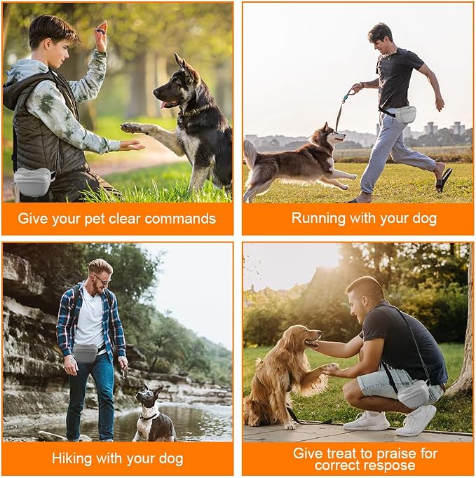 AOMIG Dog Treat Pouch with Training Clicker, 1.67 Cup Silicone Dog Treat Bag with Stronger Magnetic Closure, Portable Pouches for Pet Training Walking Premium Fanny Pack with Waist Belt(Grey)
