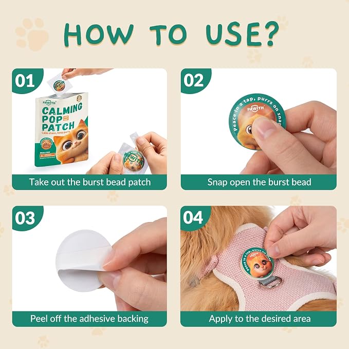 Calming Pop Patch for Cat Travel – Pheromone Diffuser for Cats Reduces Anxiety & Stress-Related Behaviors in Cats & Kittens, Long-Lasting, No Electricity Needed, More Convenient Than Sprays