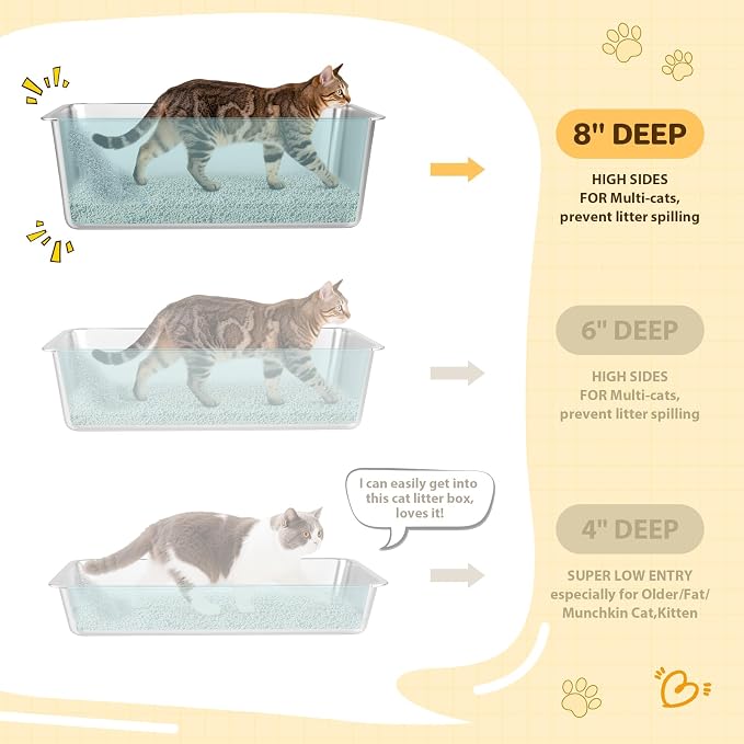LIHONG Stainless Steel Cat Litter Box,Extra Large Metal Litter Box for Big Cats Kitty Rabbits,No Smell,Non Stick,Easy to Clean(24" Lx16 Wx8 H,XL)