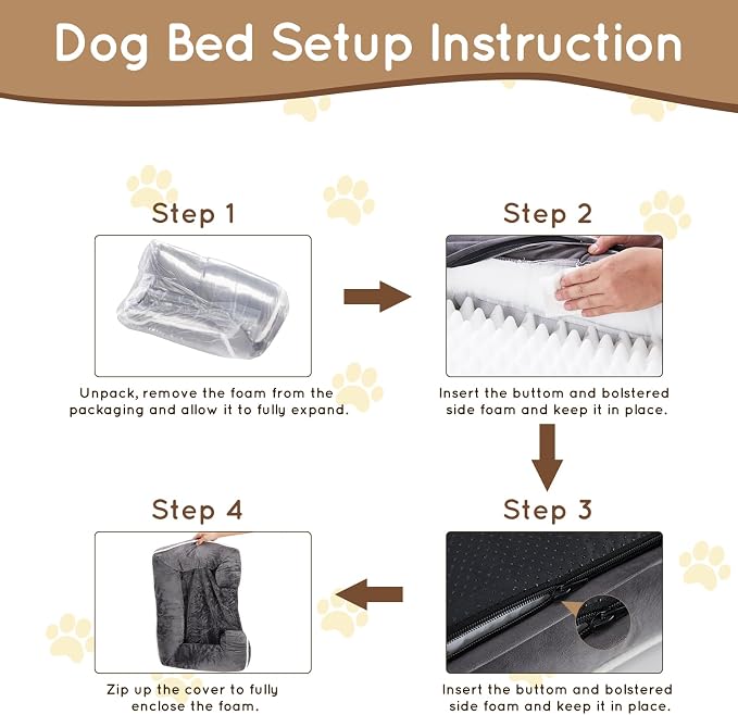 FluffyDream 42 inch Memory Egg-Crate Foam Dog Bed, Orthopedic Pet Couch Bed with Washable Removable Cover, Grey