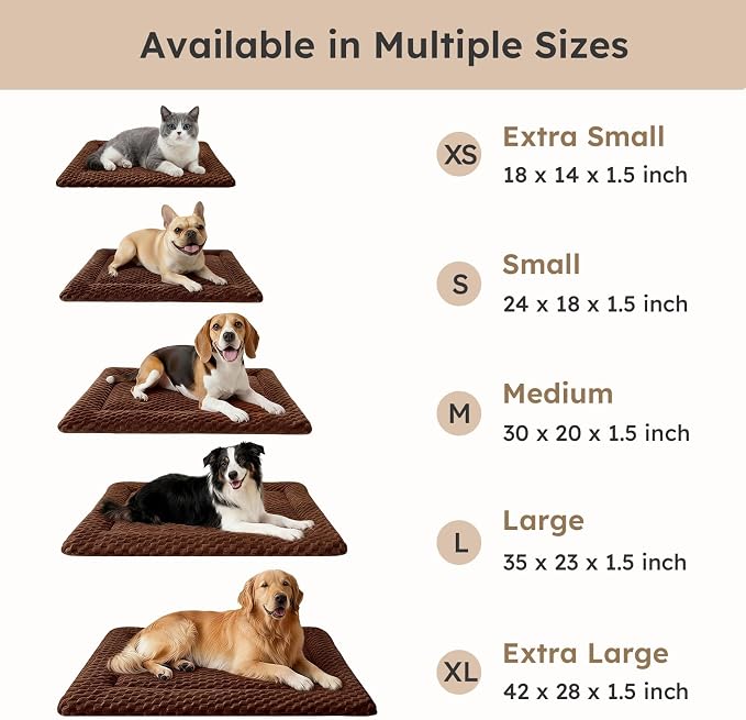 Dog Bed Mat, Dual-Sided Dog Crate Bed Mat - Ultra Soft & Machine Washable Kennel Pad for Cats and Extra Small Dogs, All-Season Comfort Pet Bed for Crates, Travel, and Home, Brown, 18 x 14 Inch