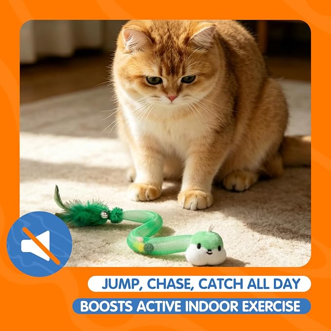 Cat Feather Toys 4 Pack for Indoor Cats – Interactive Cat Teaser Toys with Bell, Pom-Pom & Flexible Snake Tube, Fun Kitten Toys for Hunting, Chasing & Exercise