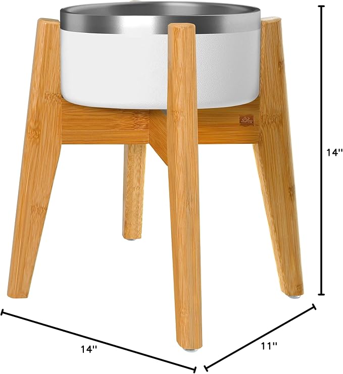 Dog Bowl Stand for Large Dogs - Adjustable, Bamboo | Use to Elevate, Raise Pet Food Water and Slow Feeder Bowls, Expandable with Locking Option, Non-Slip Feet, Stand Only