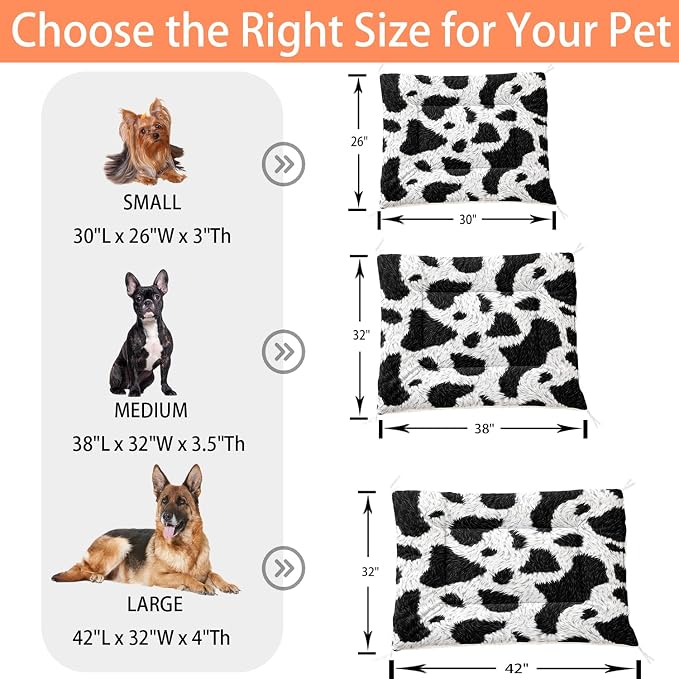 HOSIMA Cow Fur Print Dog Mats for Sleeping,Western Farmhouse Animal Themed Fuzzy Pet Bed Mat,38L*32W Inch,Suitable for Medium Dog Bed,Washable Soft Cozy Black-White Pet Pad.