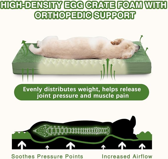Outdoor Waterproof Dog Beds Large Sized Dog Washable, XL Leather Crate Pad 42 inch, Extra Large Orthopedic Foam Pet Bed with Removable Cover Reversible, Anti-Slip Kennel Pad, 41"x27", Green