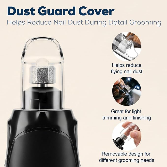 6-Speed Quiet Dog Nail Grinder with LED Light, Low-Vibration Electric Pet Nail Trimmer for Dogs and Cats, Safe Grooming Kit for Beginners, Complete Set with Storage Case