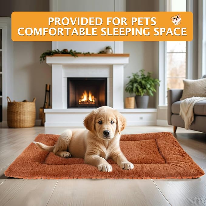 Reversible Dog Bed Mat with Plush and Corn Velvet,Soft Warm Pet Cushion, Dual Purpose Washable Sleeping Mattress Bed for Small Medium Large Dog and Cat XB004 (36"x23", Orange)