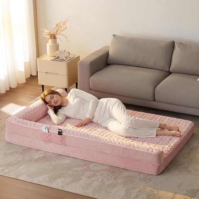 BFPETHOME Orthopedic Washable Dog Bed, Sleeping Couch for Large Senior Dogs | Deluxe Plush Rose Velvet Washable Cover, Egg Crate Foam Support, Waterproof Lining, Non-Slip Bottom, Senior Dogs