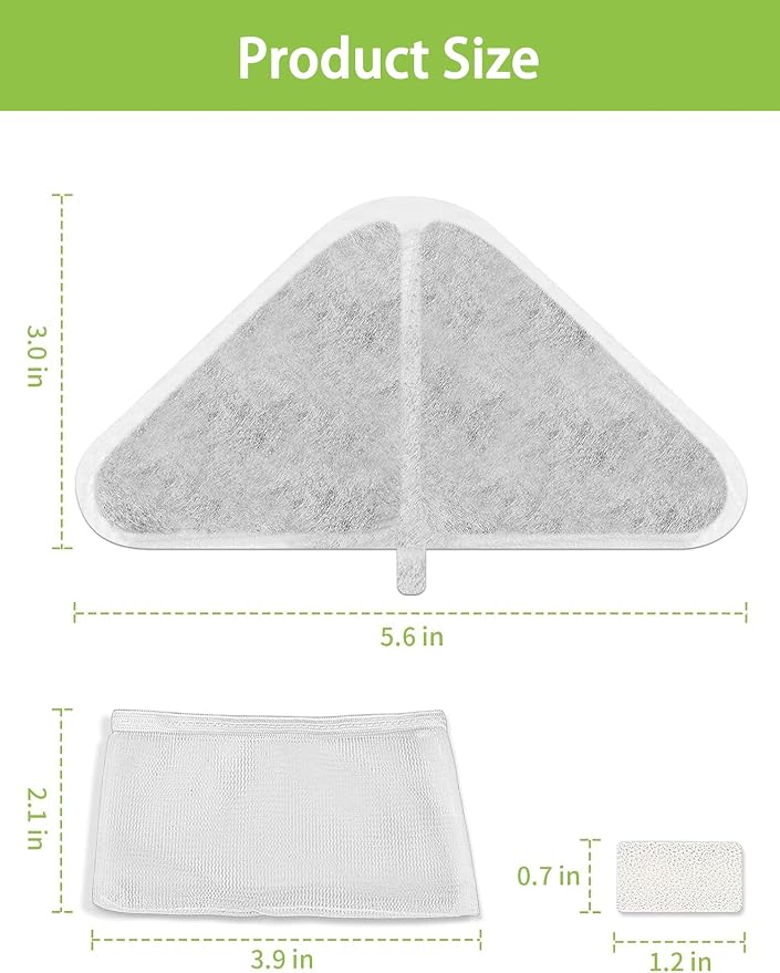 SIBAYS Cat Water Fountain Filters, Replacement Water Fountain Filters for 230oz/7L Pet Water Fountains, Made of Food Grade Activated Carbon and PP Cotton, 6pcs Filter + 6pcs Mesh + 6pcs Sponge