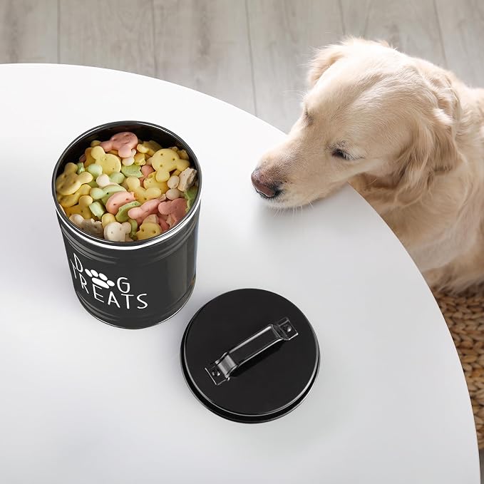 OUTNILI Extra Large Dog Treat Container Airtight - 9" Tall X 6" Round Black Dog Treat Jar for Kitchen Counter - Rustic Treat Storage Canister for Dogs, Cats, Small Animals