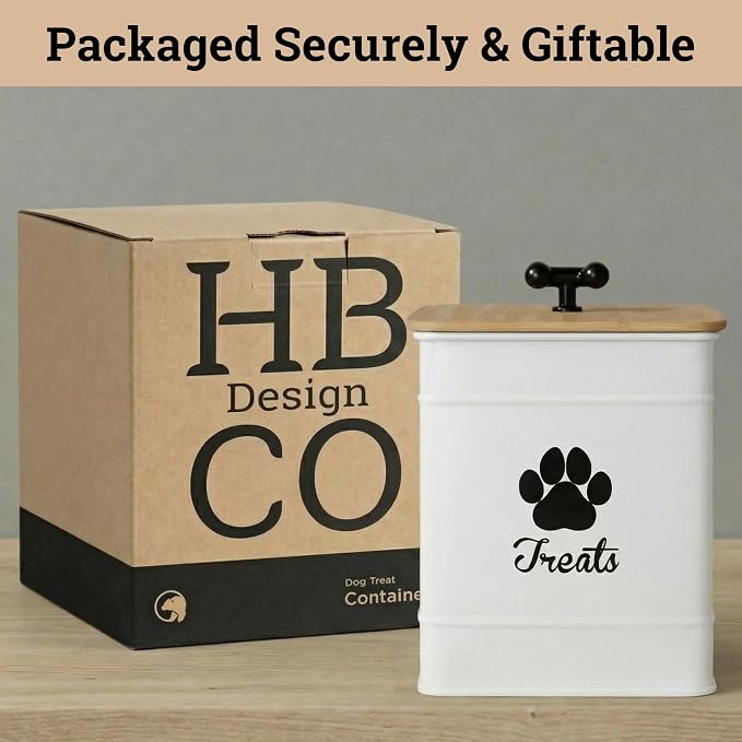 Dog Treat Container Airtight - 6 Inch Wide x 8 Inch Tall Iron Dog Treat Jar for Kitchen Counter with Airtight Bamboo Lid - 12 Cup Capacity Pet Treat Container - Doggie Cookie Jar - Big Treats Canister