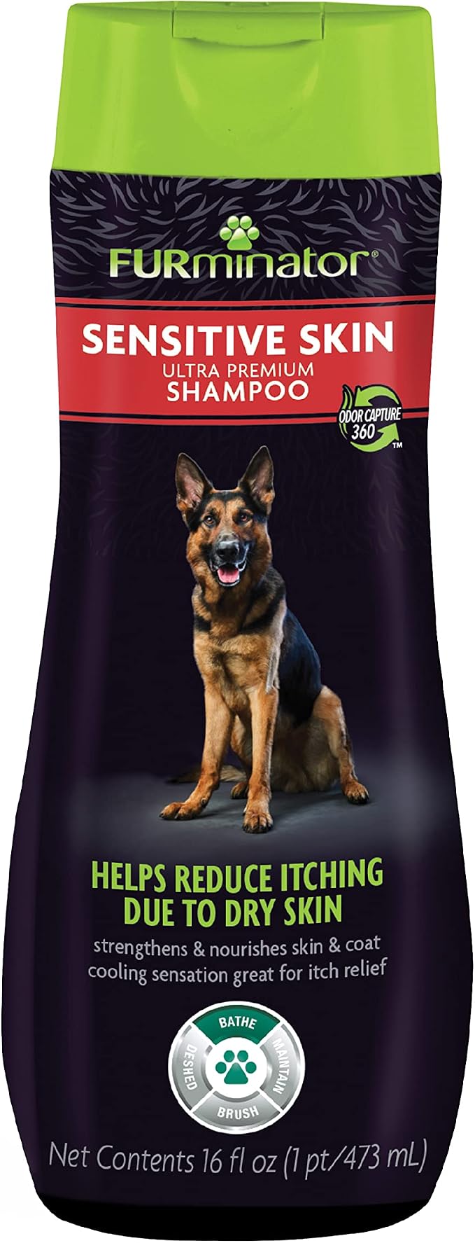 FURminator Sensitive Skin Dog Shampoo, 16 oz | Helps Reduce Itching Due To Dry Skin, Calendula Extract & Menthol For Cooling Sensation, No Parabens Or Dyes