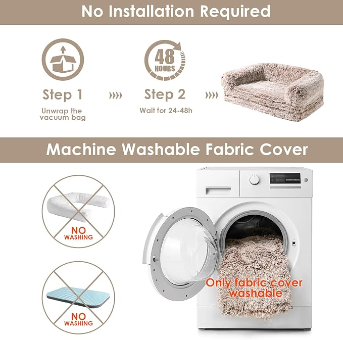 EHEYCIGA Foldable XXL Dog Bed for Large Sized Dog, 54"x38"x7.5" Faux Fur Fluffy Pet Couch Bed, Orthopedic Calming Memory Foam Big Pet Bed, Washable Pet Sofa Bed with Non-Slip Bottom, Faded Brown