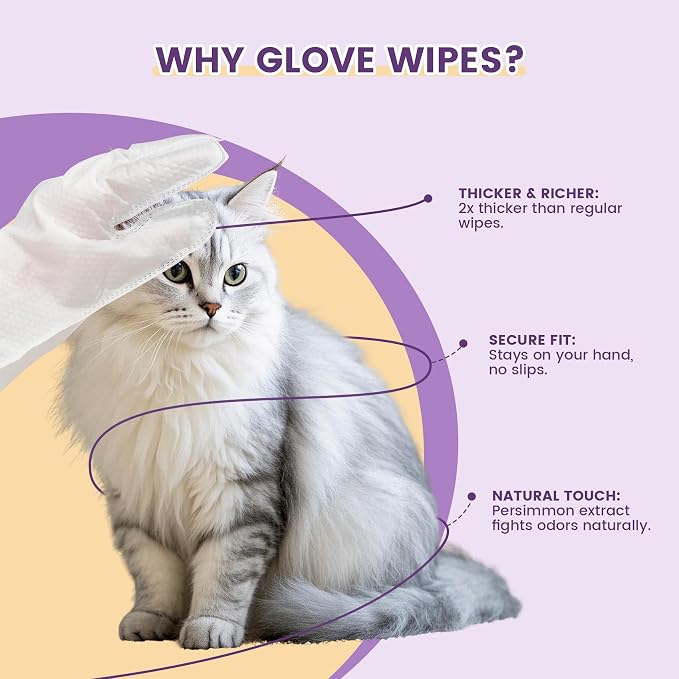 IMMHABI Hypoallergenic Pet Glove Wipes for Dogs & Cats, 50 Count | Between-Bath Freshening, Head-to-Paw Grooming, Instant-Cleaning & Deodorizing, Lick-Safe Formula, Lavender Scent