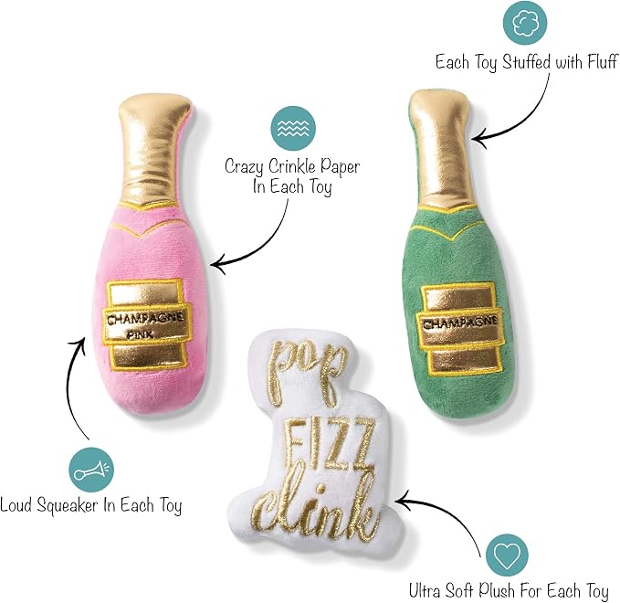 Fringe Studio Mini Plush Pet Toy Set with Squeaker, Feelin’ Bubbly! (289428), Multicolor