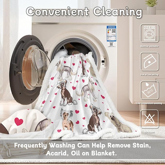 BlessLiving Red Hearts Dog Cat Print Plush Blanket Cute Puppy for Kids Adults 3D Animal Print Plush Blanket Gift for Pet Lovers (Chinese Crested,Throw, 50 x 60 Inches)