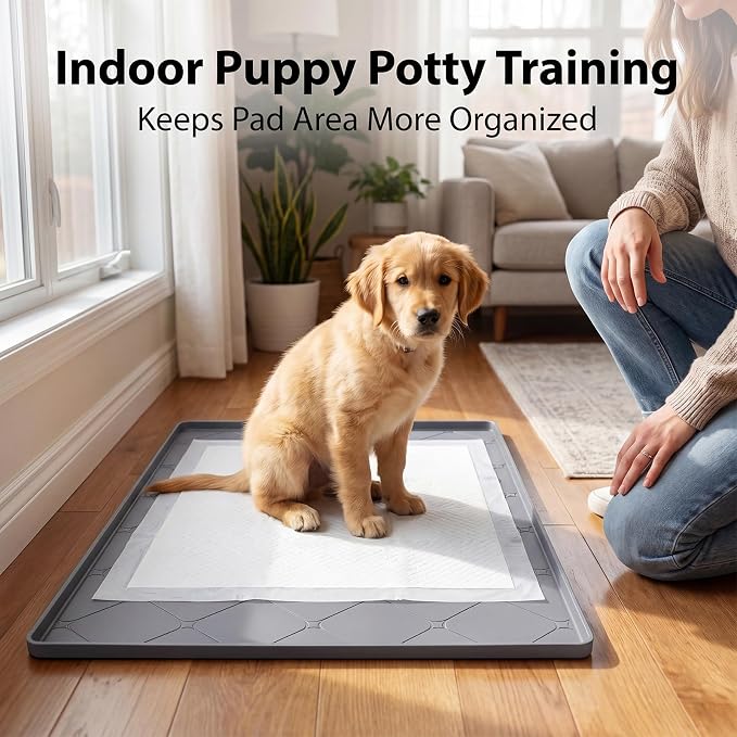 ondware Dog Pee Pad Holder Tray Fits for 40x22 in Pee Pads, Silicone Puppy Training Mat with Raised Edge Leak Protection for Indoor Puppy Potty Training at Home, Non-Slip Easy-Clean Tray