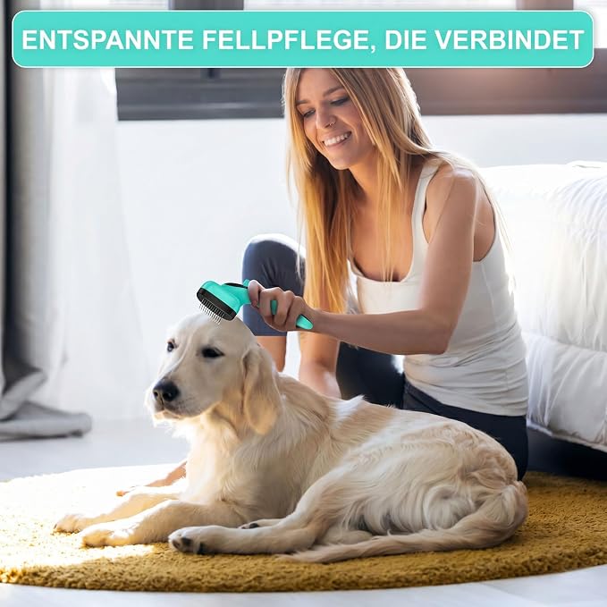 Self Cleaning Slicker Brush for Dog and Cat Shedding | Skin Friendly Deshedding Brush for Short or Long Haired Dogs & Cats, One-Click Retractable for Easy Cleaning Flying Hair