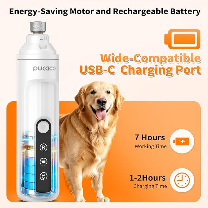 Dog Nail Grinder Whisper-Quiet Electric Cat Nail Trimmer with Light | 3 Grinding Bits, Smart Display, Low Vibration, Stress-Free Nail Grooming for Pets with Claw, No Over-Cutting, Rechargeable