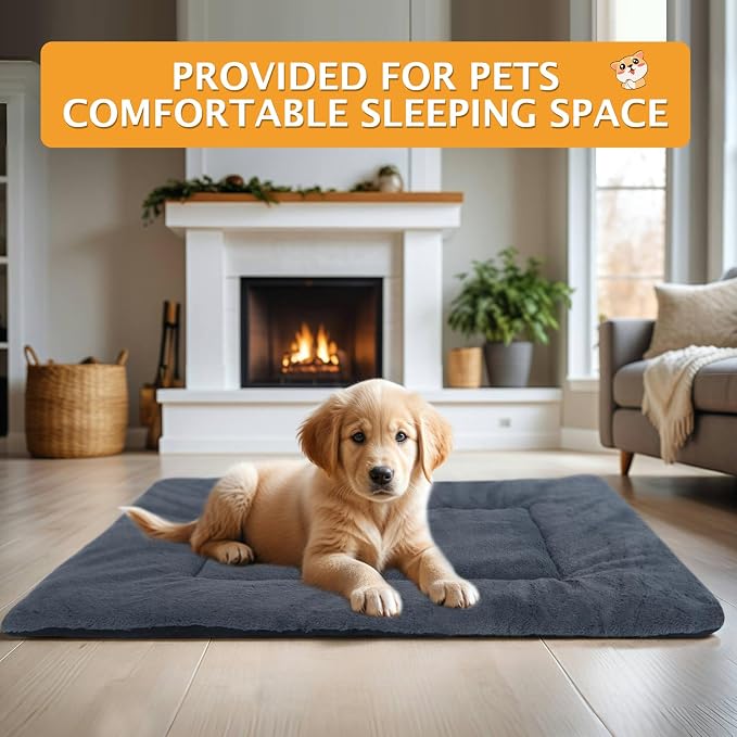 Reversible Dog Bed Mat with Plush and Corn Velvet,Soft Warm Pet Cushion, Dual Purpose Washable Sleeping Mattress Bed for Small Medium Large Dog and Cat XB004 (42"x28", Dark Grey)