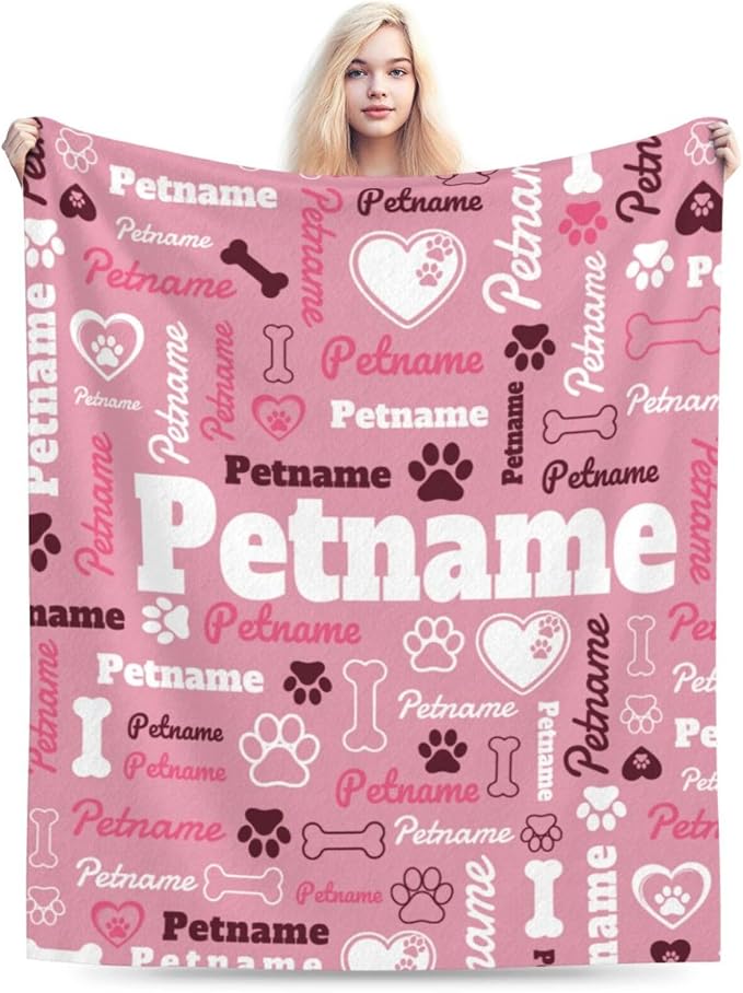 Nxwdwqa Personalized Dog Name Blanket Throws with Photos, Custom Pet Name Blanket, Dog Gifts for Pet Lovers, Customized Puppy Blanket for Adult Kid Christmas Fathers Mothers Valentines Gift