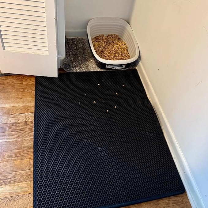 Waretary Cat Litter Mat, 36"x30", Waterproof, Scatter Control, Black | Double Layer, Urine-Proof, Non-Slip, Durable, Easy to Clean, Paw-Friendly, Safe & Odorless, Fits Large Litter Boxes