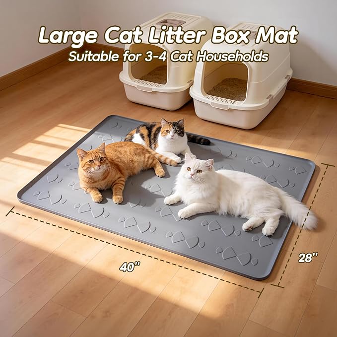 Extra Large Silicone Cat Litter Box Mat 40" x 28", Waterproof & Urineproof | Litter Trapping Mat, Soft on Kitty Paws & Easy to Clean for Floor, Non-Slip Litter Pad for Indoor Cats