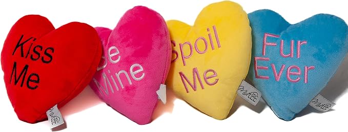 Midlee Candy Heart Valentine's Dog Toy- Set of 4- Large- Conversation Plush Squeaky Present