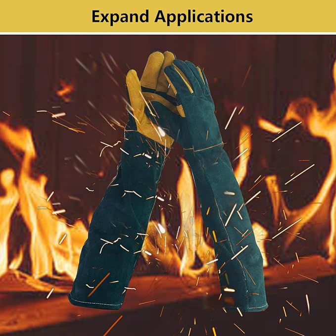 Animal Handling Gloves Bite Proof, 60cm/ 23.6In Scratch Resistant Leather Gloves for Grabbing/Grooming/Handling Dog Cat Bird Snake Parrot Lizard Reptile - Reinforced Palm Protection Gloves