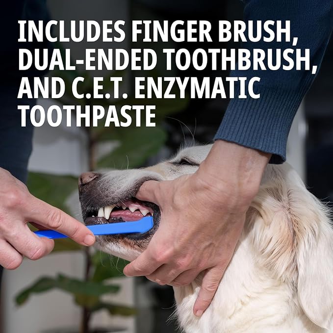 Virbac C.E.T.® Oral Hygiene Kit for Dogs | Poultry-Flavor Toothpaste | Fingerbrush and Pet Toothbrush,(Pack of 2)