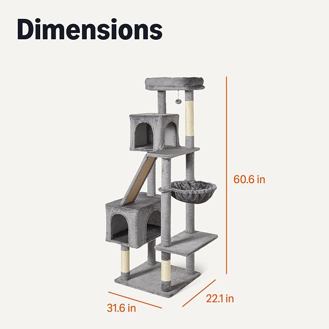 Amazon Basics Indoor Cat & Kittens Multi-Level Climbing Activity Tower with Scratching Posts, FSC Certified, 60.1" (152.7cm) H, Grey