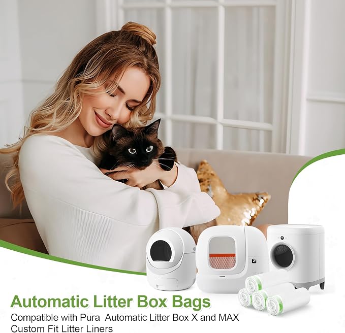 120 Pack 21.7" * 11.8" Cat Litter Bags for Pura Max 2 & Max & X, Extra Thick, Heavy Duty Drawstring Litter Box Liners, Leak-Proof Disposable Replaced Litter Bags for Self-Cleaning Cat Litter Box