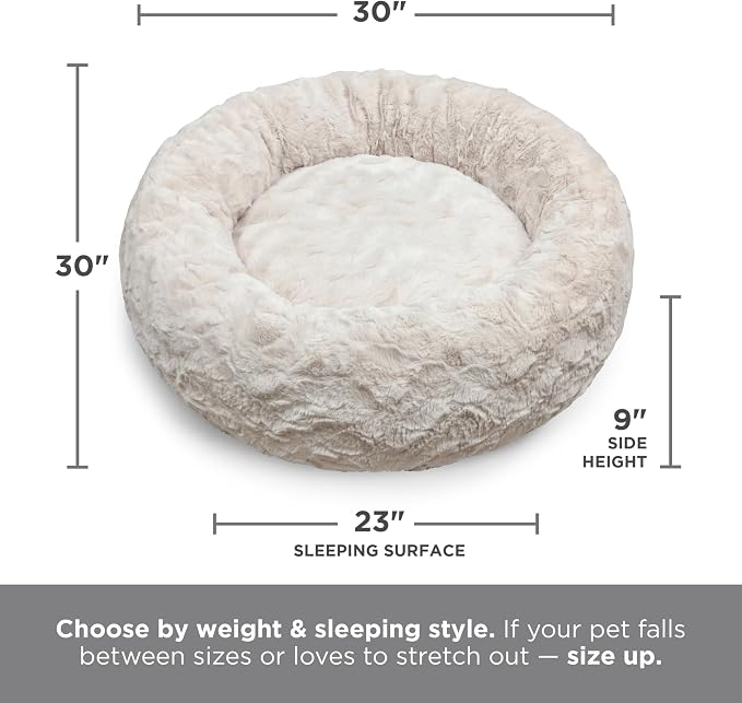 Best Friends by Sheri The Original Calming Donut Dog Bed for Medium Dogs up to 45 lbs, Lux Faux Fur, Oyster, Medium, 30" x 30"