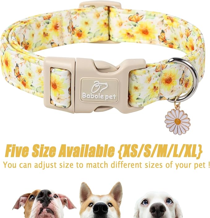Sunflower Dog Collar, Adjustable Cute Dog Collars for Large Dogs, Lightweight Summer Fall Pet Collar with Quick-Release Buckle for Boy&Girl Dogs L