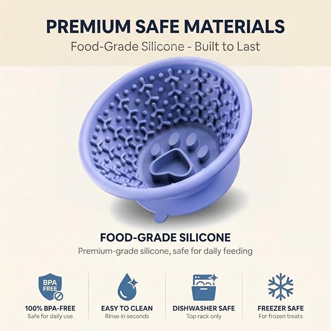 Dog Slow Feeder to Prevent Fast Eating, Dog Lick Bowl with Non-Slip Suction Base, Chew-Resistant Steel Rim & BPA-Free Silicone, Helps Extend Mealtime & Keep Dogs Calm(Purple)