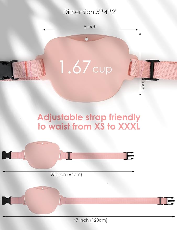 heouvo 1.67 Cup Dog Treat Pouch with Training Clicker (Pink) | Magnetic Closure, Silicone Bag with Waist Belt for Pet Training & Walking, Easy One-hand Treat Access